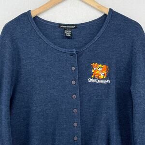 STEW LEONARDS Shirt Top Womens L Dairy Grocery Connecticut Danbury Cardigan Blue